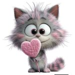 Sweet Valentine Fluffy Gray Cat Sticker#192