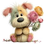 Fluffy Puppy Flower Bouquet Cutie Sticker#188