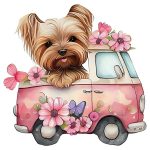 Sweet Yorkshire Terrier Travel Van Cutie Sticker#176
