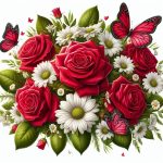 Vibrant Red Roses & White Daisies Bouquet Sticker#155