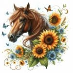 Sunflower Horse Floral Sticker #3